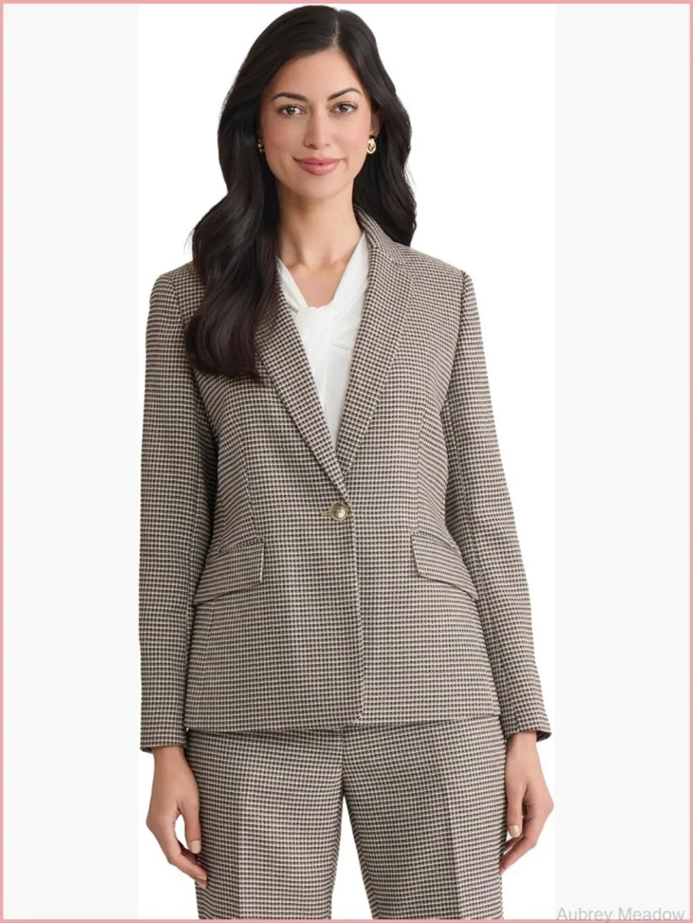 Womens Houndstooth One Button Blazer Tailored Office Work Jacket